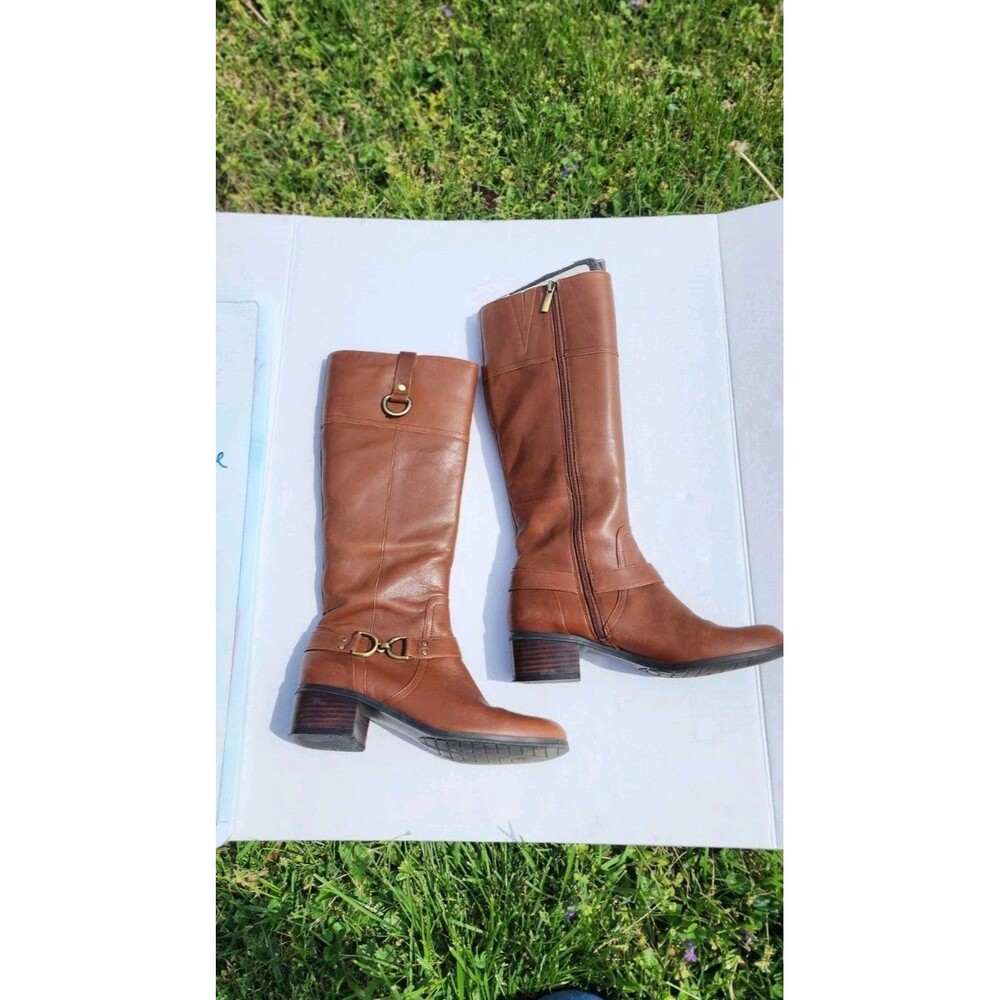 Leather Brown Bandolino low heel boots 16" tall size 8 western cute boho